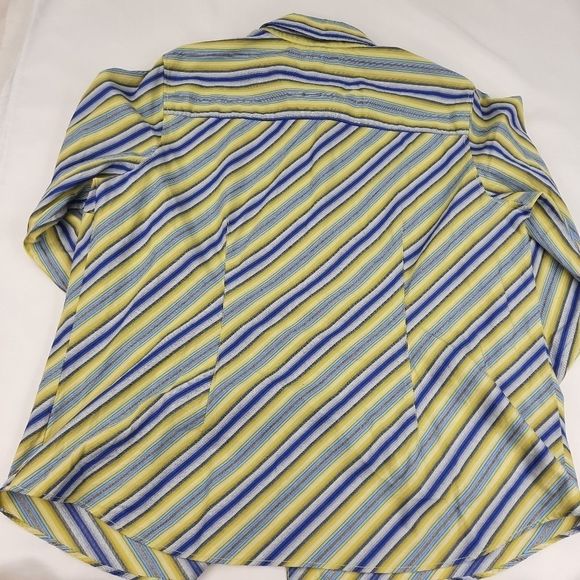 Tommy Hilfiger blouse womens 16 cotton double button diagonal stripe blue yellow - Picture 2 of 16